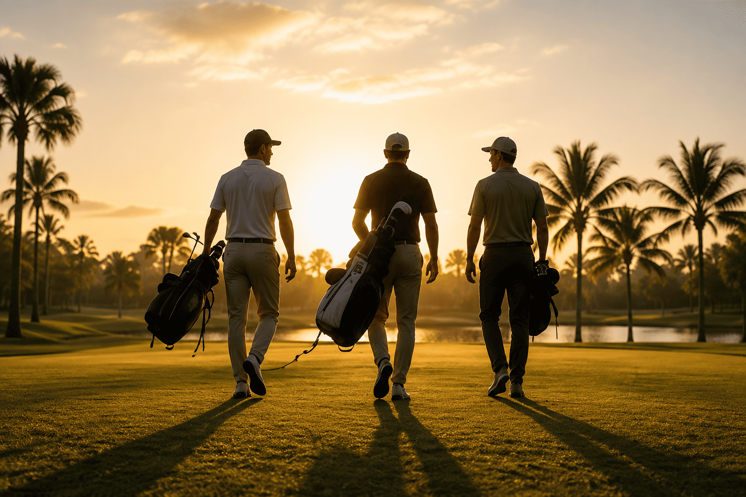 Golfers walking on a golf course
